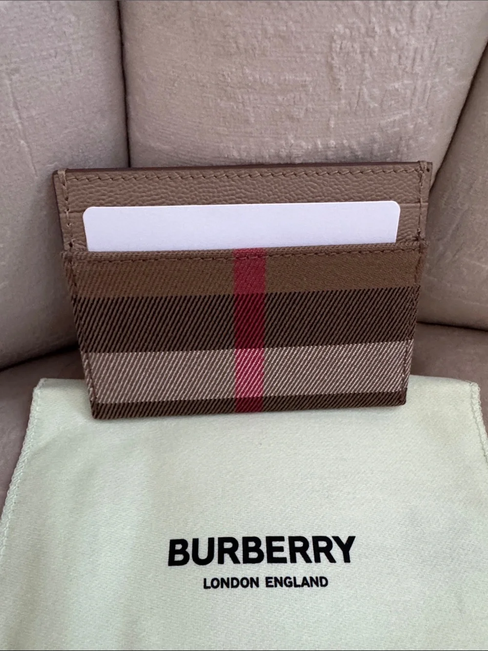 Burberry Chestnut Beige and Red Striped Card Holder